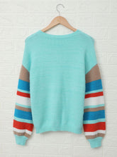 Load image into Gallery viewer, Striped Dropped Shoulder Crewneck Ribbed Trim Sweater
