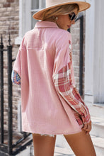 Load image into Gallery viewer, Plaid Color Block Textured Drop Shoulder Shirt Jacket
