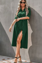 Load image into Gallery viewer, Collared Neck Tie Waist Midi Shirt Dress
