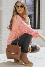 Load image into Gallery viewer, Spliced Lace Balloon Sleeve Waffle-Knit Tunic Top
