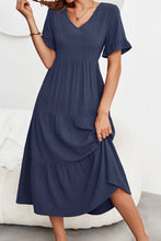 Load image into Gallery viewer, Short Sleeve V-Neck Tiered  Dress
