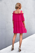 Load image into Gallery viewer, Cold-Shoulder Frill Trim Tiered Dress

