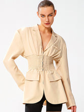 Load image into Gallery viewer, Smocked Waist Lapel Collar Blazer
