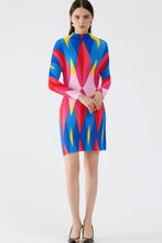 Load image into Gallery viewer, Geometrical Print Accordion Pleated Mock Neck Dress
