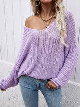 Load image into Gallery viewer, Rib-Knit Drop Shoulder V-Neck Pullover Sweater
