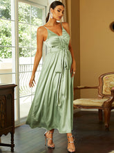Load image into Gallery viewer, Satin Tie Waist Deep V Maxi Dress

