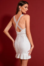 Load image into Gallery viewer, Lace Crisscross Sleeveless Ruffle Hem Dress
