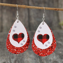 Load image into Gallery viewer, Heart Sequin Leather Teardrop Earrings
