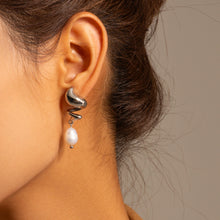Load image into Gallery viewer, Twisted Stainless Steel Pearl Drop Earrings
