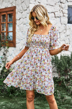 Load image into Gallery viewer, Floral Square Neck Smocked Frill Trim Dress
