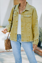 Load image into Gallery viewer, Distressed Raw Hem Denim Jacket

