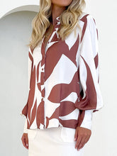 Load image into Gallery viewer, Printed Button Up Lantern Sleeve Shirt
