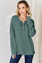 Load image into Gallery viewer, Basic Bae Full Size Ribbed Half Button Long Sleeve T-Shirt
