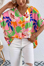 Load image into Gallery viewer, Floral Print V-Neck Short Raglan Sleeve Blouse
