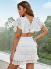 Load image into Gallery viewer, Flutter Sleeve Plunge Cutout Layered Mini Dress

