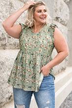 Load image into Gallery viewer, Plus Size Floral Flutter Sleeve Peplum Top
