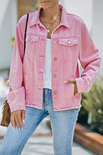 Load image into Gallery viewer, Distressed Raw Hem Denim Jacket
