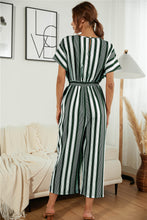 Load image into Gallery viewer, Striped V Neck Wide Leg Jumpsuit
