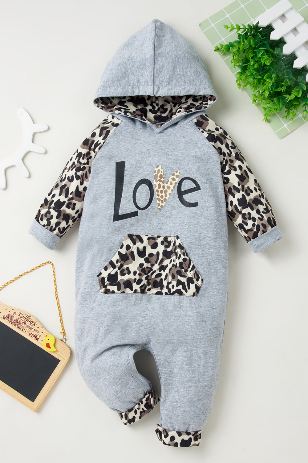 Girls Cheetah Leopard Pattern Contrast Hooded Jumpsuit