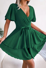 Load image into Gallery viewer, Tie Waist Flutter Sleeve Ruffled Dress
