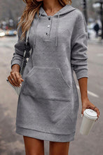 Load image into Gallery viewer, Texture Half Snap Drawstring Hooded Dress
