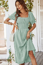 Load image into Gallery viewer, Plaid Cutout Square Neck Smocked Dress
