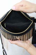 Load image into Gallery viewer, Adored PU Leather Studded Sling Bag with Fringes
