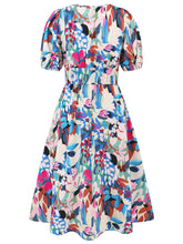 Load image into Gallery viewer, Ruched Printed Surplice Short Sleeve Dress
