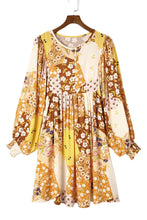 Load image into Gallery viewer, Patchwork Button Front Puff Sleeve Babydoll Dress

