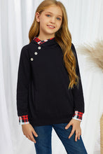 Load image into Gallery viewer, Girls Plaid Decorative Button Hoodie with Pockets
