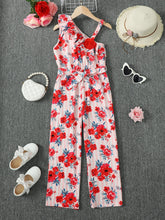 Load image into Gallery viewer, Floral Asymmetrical Neck Tie Belt Jumpsuit
