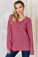 Load image into Gallery viewer, Basic Bae Full Size Ribbed Half Button Long Sleeve T-Shirt
