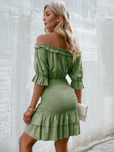 Load image into Gallery viewer, Frill Trim Off-Shoulder Layered Mini Dress
