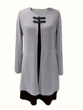 Load image into Gallery viewer, Contrast Ribbed Round Neck Long Sleeve Dress
