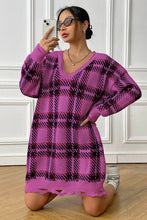 Load image into Gallery viewer, Plaid V-Neck Long Sleeve Sweater Dress
