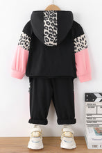 Load image into Gallery viewer, Girls Leopard Color Block Hoodie and Pants Set
