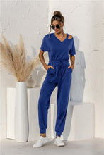 Load image into Gallery viewer, Cut Out V-neck Drawstring Jumpsuit
