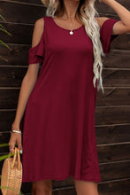 Load image into Gallery viewer, Floral Round Neck Cold-Shoulder Dress
