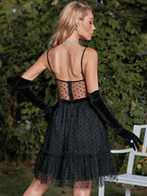 Load image into Gallery viewer, Polka Dot Spliced Mesh Seam Detail Mini Dress
