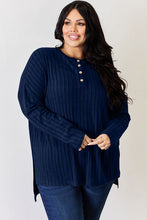 Load image into Gallery viewer, Basic Bae Full Size Ribbed Half Button Long Sleeve High-Low T-Shirt
