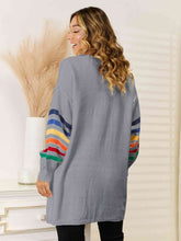 Load image into Gallery viewer, Striped Open Front Dropped Shoulder Cardigan
