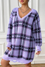 Load image into Gallery viewer, Plaid V-Neck Long Sleeve Sweater Dress
