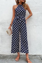 Load image into Gallery viewer, Polka Dot Grecian Wide Leg Jumpsuit
