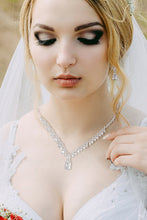 Load image into Gallery viewer, Platinum-Plated Cubic Zirconia Necklace and Drop Earrings Set
