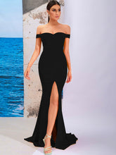 Load image into Gallery viewer, Off-Shoulder Split Fishtail Dress with Train
