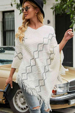 Load image into Gallery viewer, Pearl Trim V-Neck Fringe Hem Poncho
