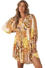 Load image into Gallery viewer, Patchwork Button Front Puff Sleeve Babydoll Dress
