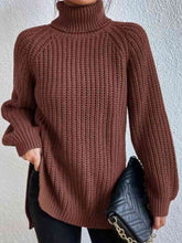 Load image into Gallery viewer, Full Size Turtleneck Rib-Knit Slit Sweater
