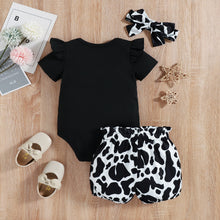 Load image into Gallery viewer, Graphic Ruffled Bodysuit and Cow Print Shorts Set
