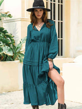 Load image into Gallery viewer, Tie Neck Long Sleeve Midi Tiered Dress
